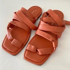 Brand New* Anthropologie Strappy Puffy Strap Orange Leather Sandals